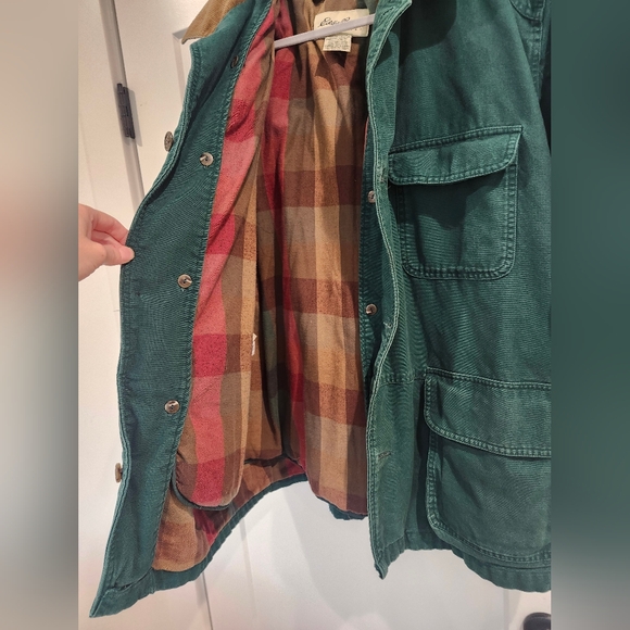 RARE VINTAGE EDDIE BAUER CHORE JACKET COAT MEDIUM GOOSE DOWN LINER GREEN BARN - Picture 10 of 16